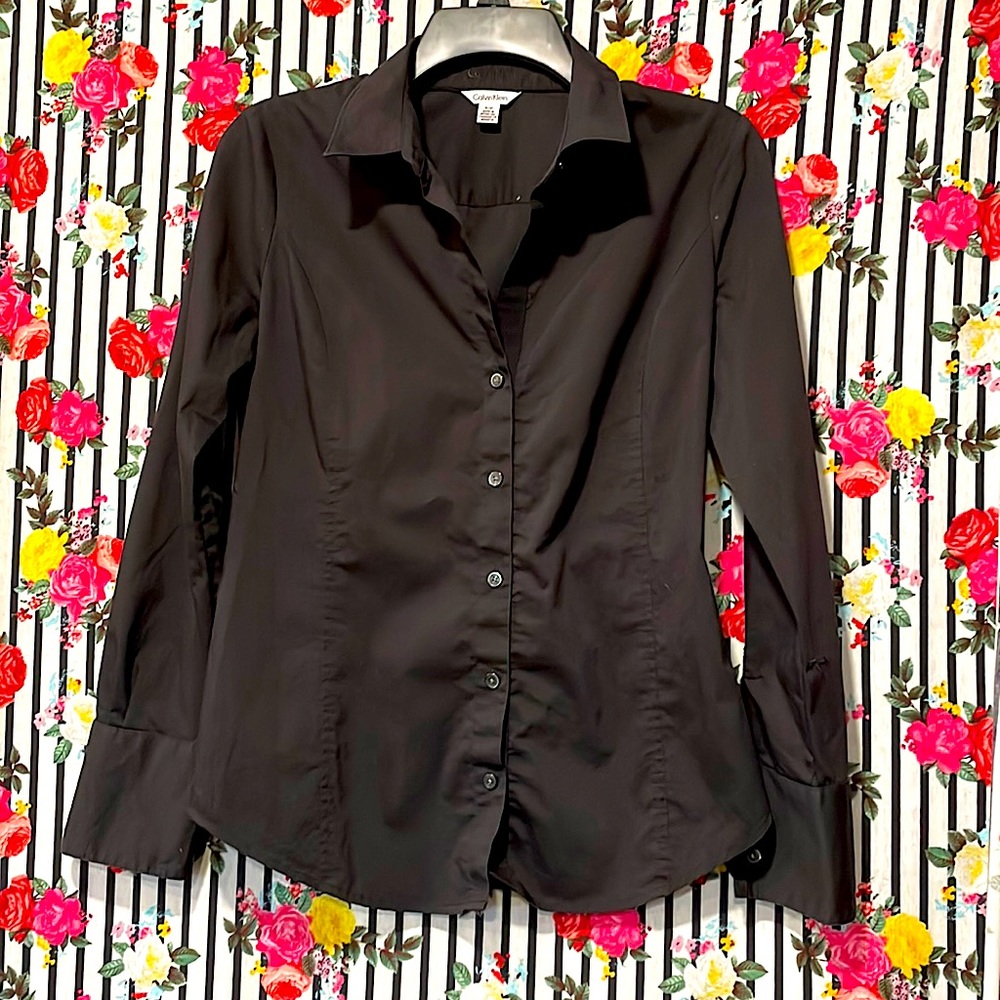 Calvin Klein black button down shirt, women SP